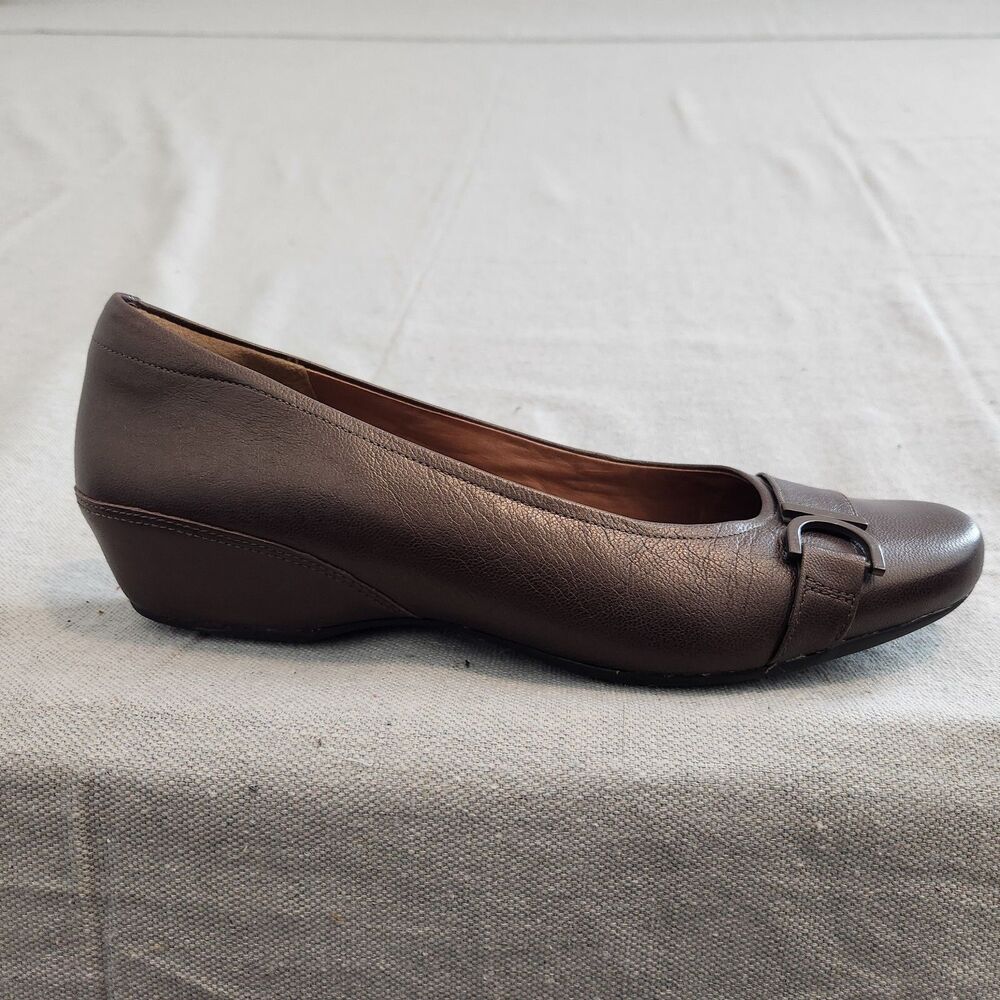 Clarks Loafers Womens 9.5 Concert Band Brown Metallic Leather Wedge Pump Shoes